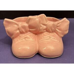 Vintage McCoy Ceramic Pink Baby Shoes & Bows Planter Unmarked